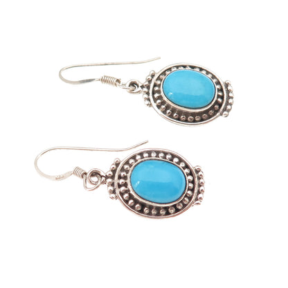 925 Sterling Silver Vintage Real Sleeping Beauty Turquoise Dangle Earrings