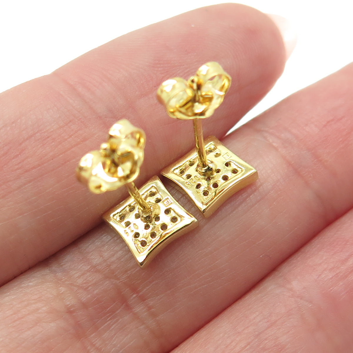 925 Sterling Silver Gold Plated Round-Cut C Z Princess Stud Earrings