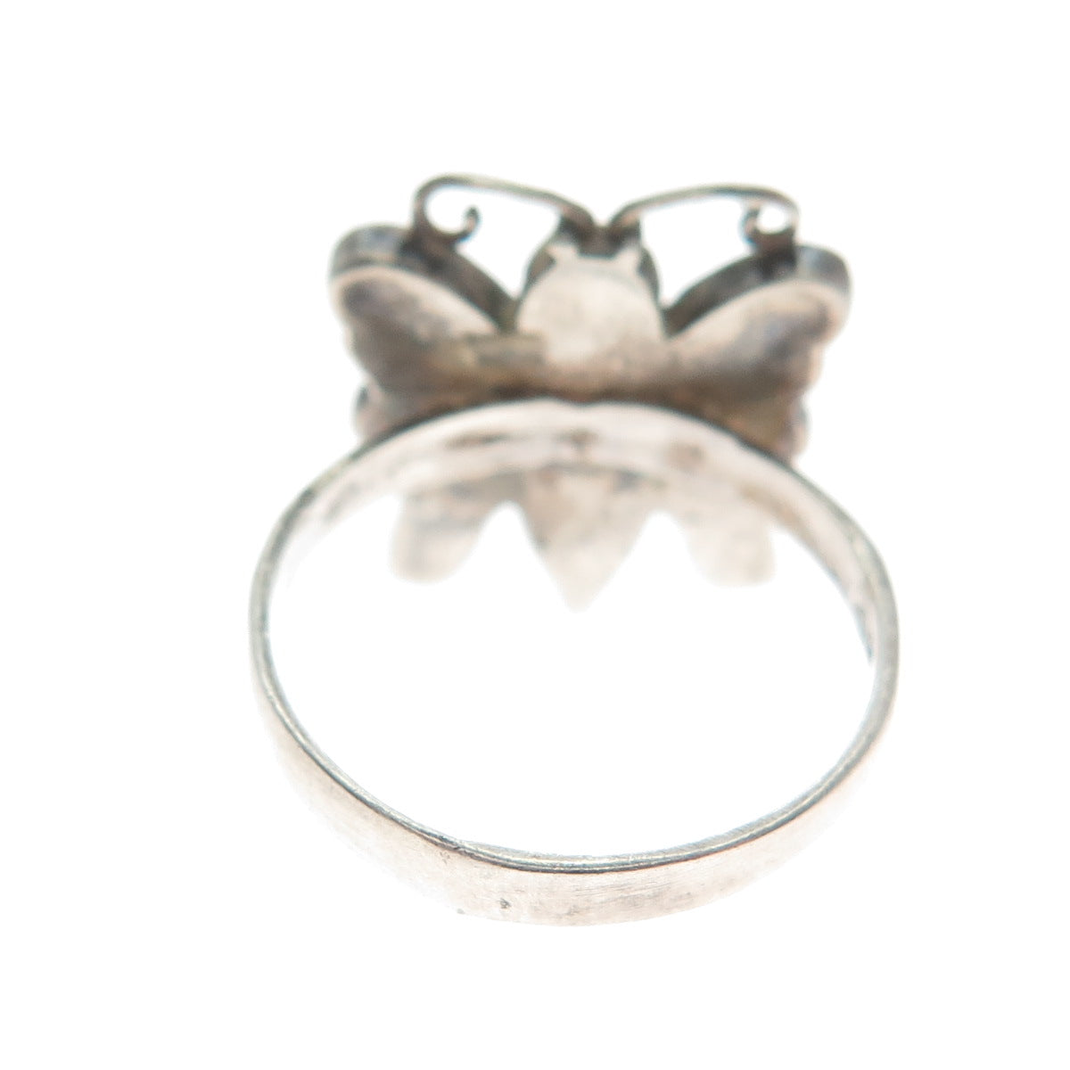 Old Pawn 925 Sterling Silver Vintage Turquoise Inlay Butterfly Ring Size 5.5