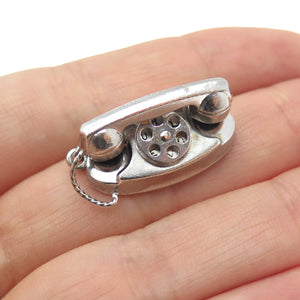 925 Sterling Silver Antique Art Deco I Love You Rotary Telephone Charm Pendant
