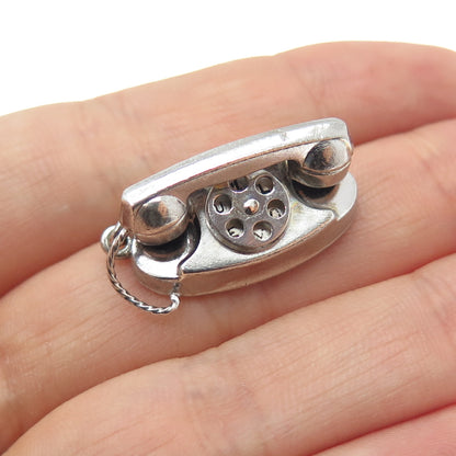 925 Sterling Silver Antique Art Deco I Love You Rotary Telephone Charm Pendant