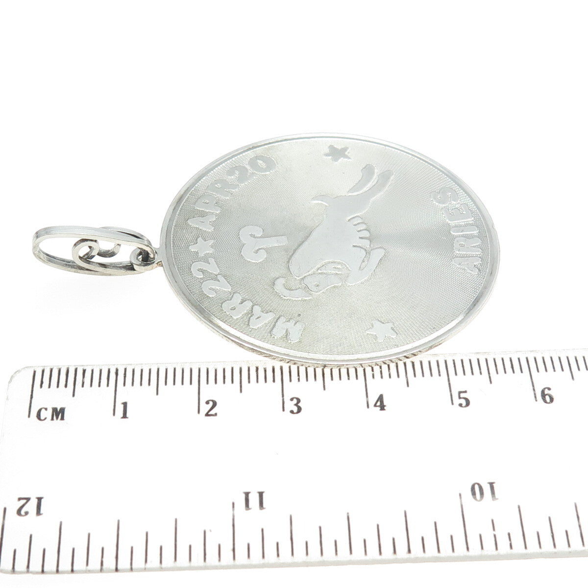 925 Sterling Silver Vintage Aries Zodiac Sign Round Pendant