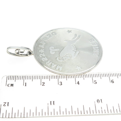 925 Sterling Silver Vintage Aries Zodiac Sign Round Pendant