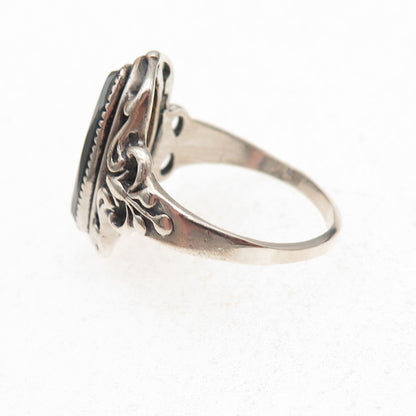 Wheeler Mfg Old Pawn 925 Sterling Silver Vintage Hematite Oxidized Ring Size 10