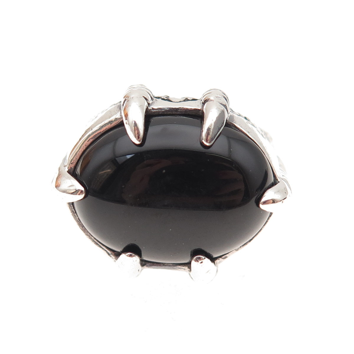 925 Sterling Silver Vintage Real Black Onyx Dragon Claw Oxidized Ring Size 10.25
