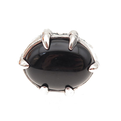 925 Sterling Silver Vintage Real Black Onyx Dragon Claw Oxidized Ring Size 10.25