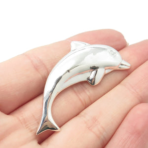 925 Sterling Silver Vintage Friendly Dolphin Pin Brooch