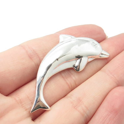 925 Sterling Silver Vintage Friendly Dolphin Pin Brooch
