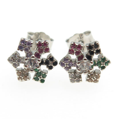 925 Sterling Silver Round-Cut Multi-Color C Z Snowflake Stud Earrings