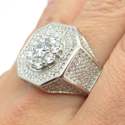 925 Sterling Silver Pave C Z Domed Ring Size 11.25