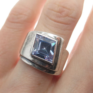 925 Sterling Silver Vintage Lavender C Z Modernist Ring Size 6.75