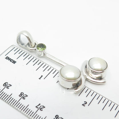 925 Sterling Silver Vintage Real Pearl & Peridot Gemstone Pendant