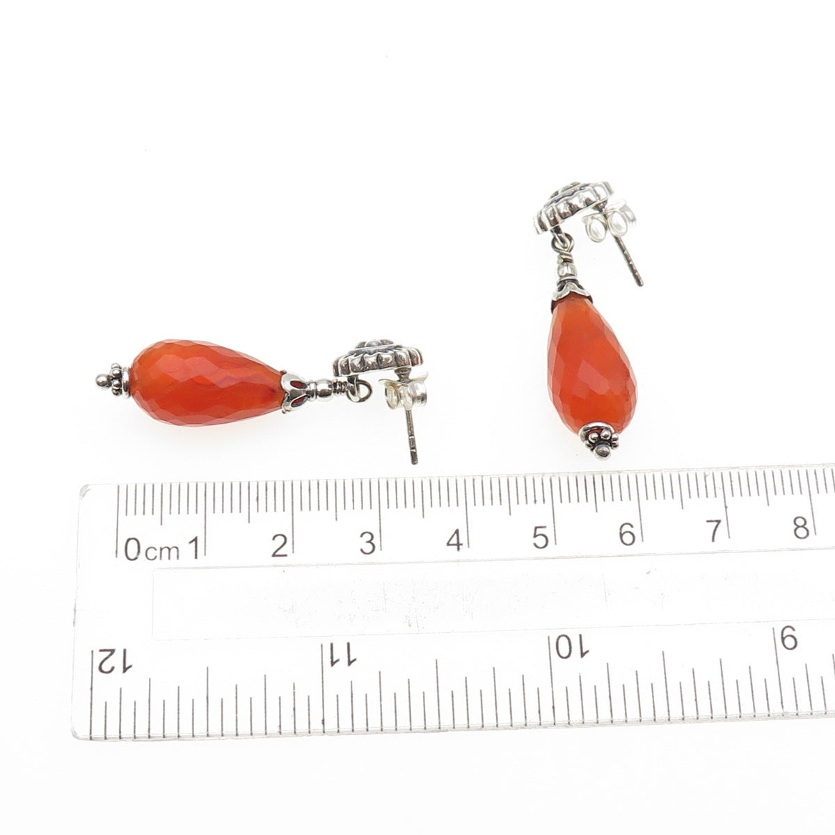 Doug Paulus 925 Sterling Silver Vintage Real Agate Flower Dangle Earrings