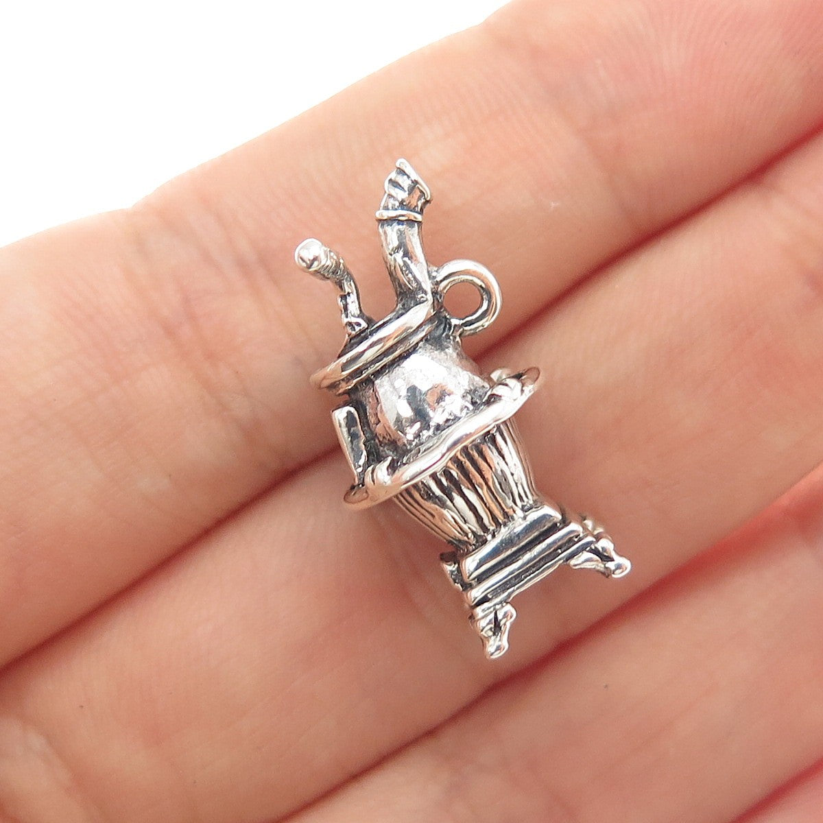 925 Sterling Silver Vintage Potbelly Stove Oxidized 3D Charm Pendant