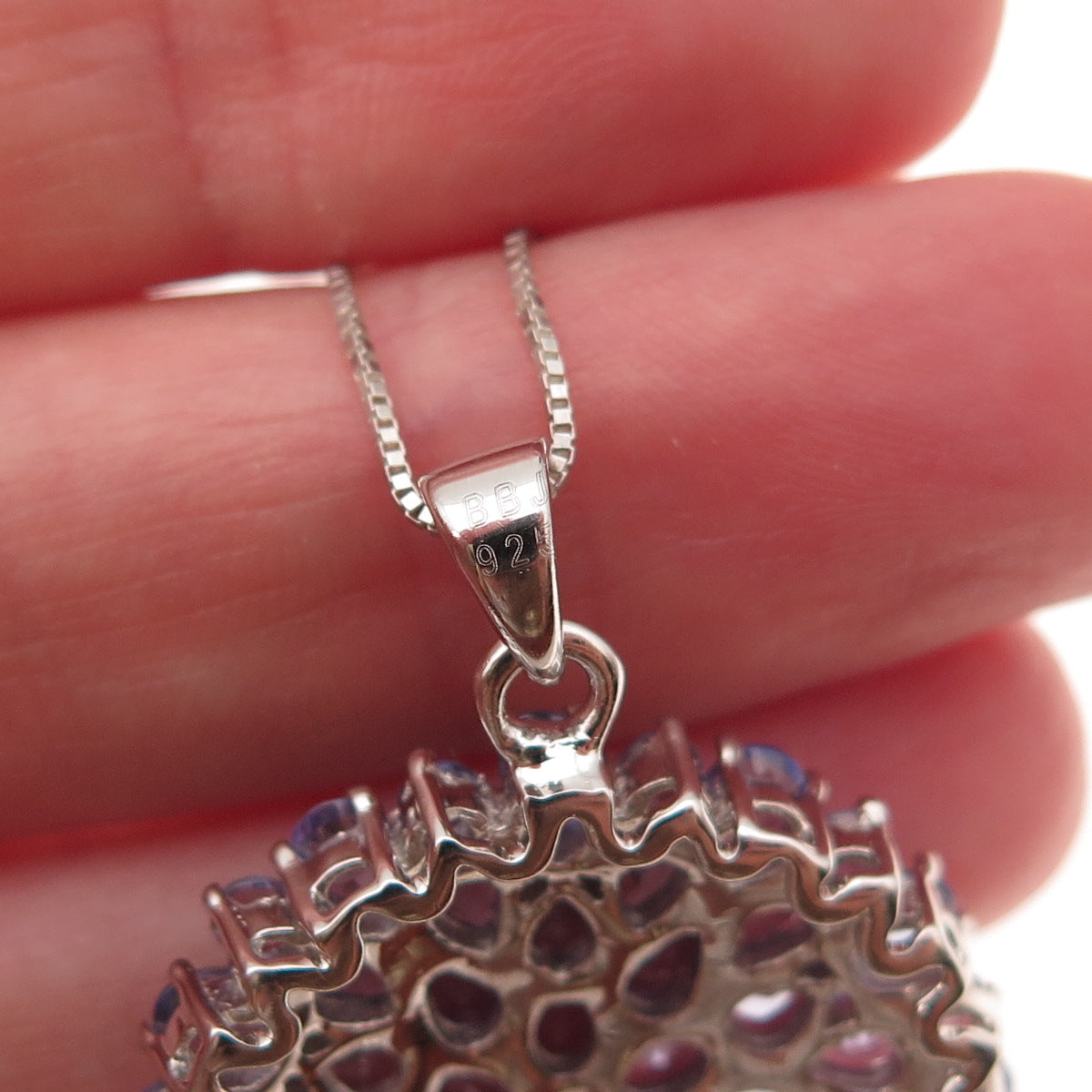 925 Sterling Silver Real Multi-Cut Tanzanite Box Chain Necklace 18-20"
