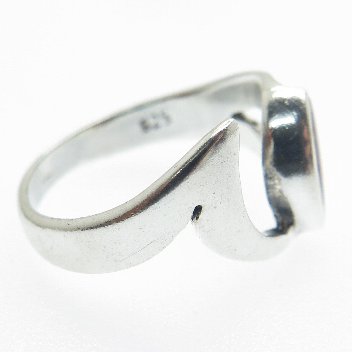 925 Sterling Silver Vintage Real Carnelian Modernist Oxidized Ring Size 6.25