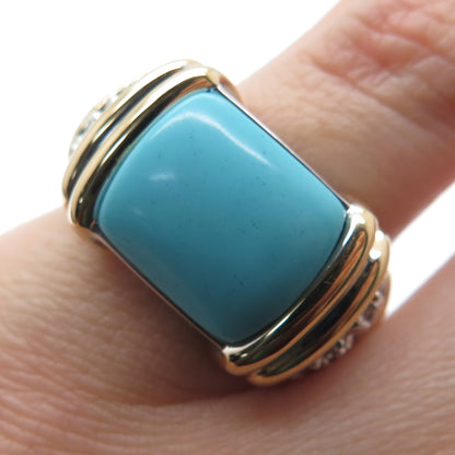ROSS SIMONS 925 Sterling Silver 2-Tone Faux Turquoise & C Z Ring Size 6