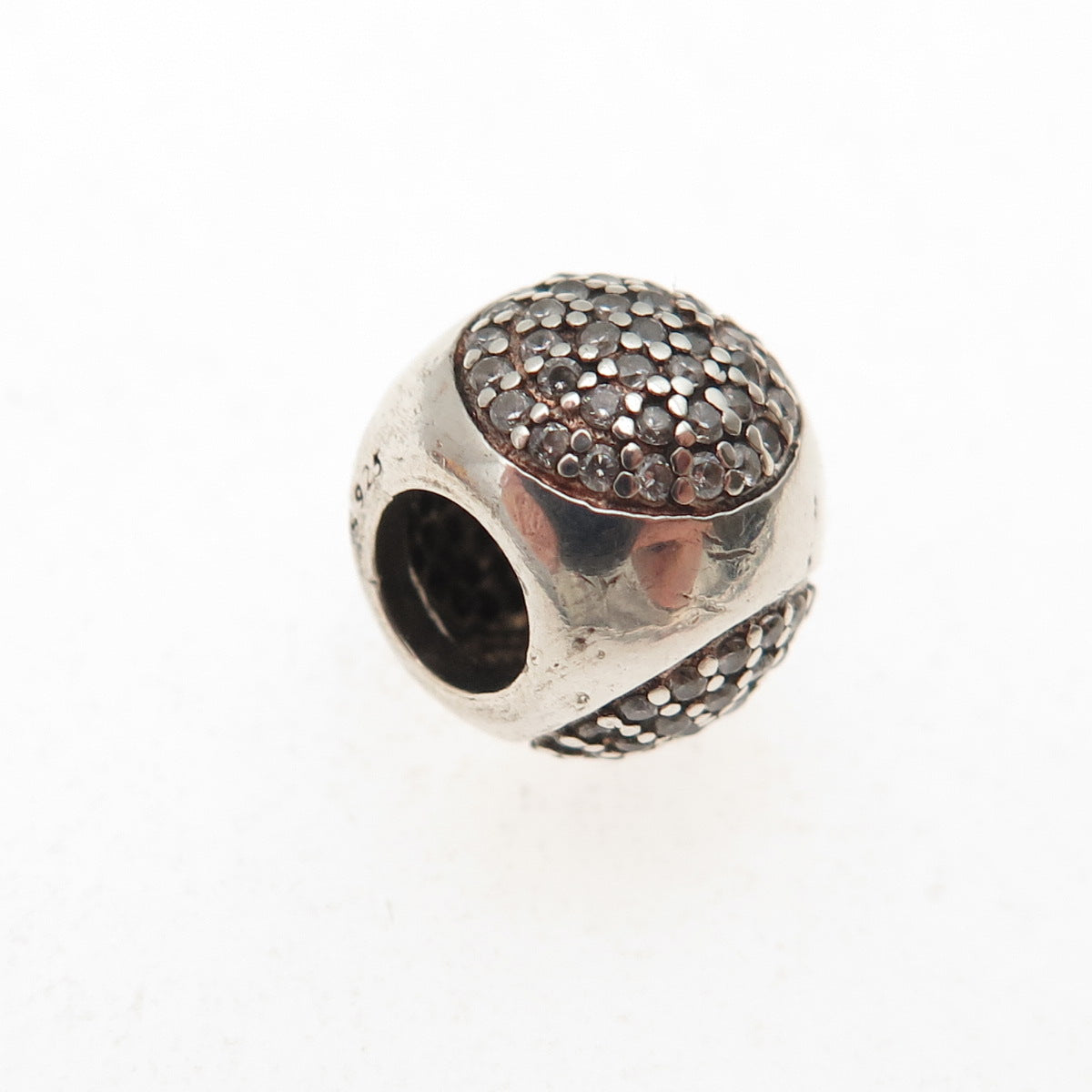 925 Sterling Silver Round-Cut C Z Slide Ball Bead Charm