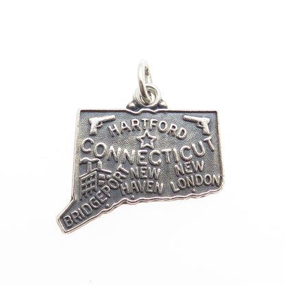 925 Sterling Silver Vintage "Connecticut" State Map Charm Pendant