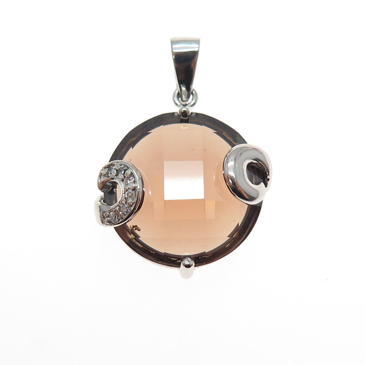 925 Sterling Silver Round-Cut Cognac & White C Z Charm Pendant