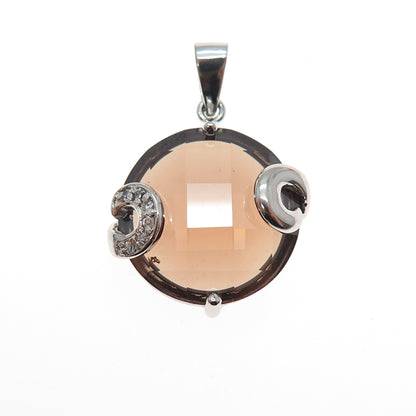 925 Sterling Silver Round-Cut Cognac & White C Z Charm Pendant