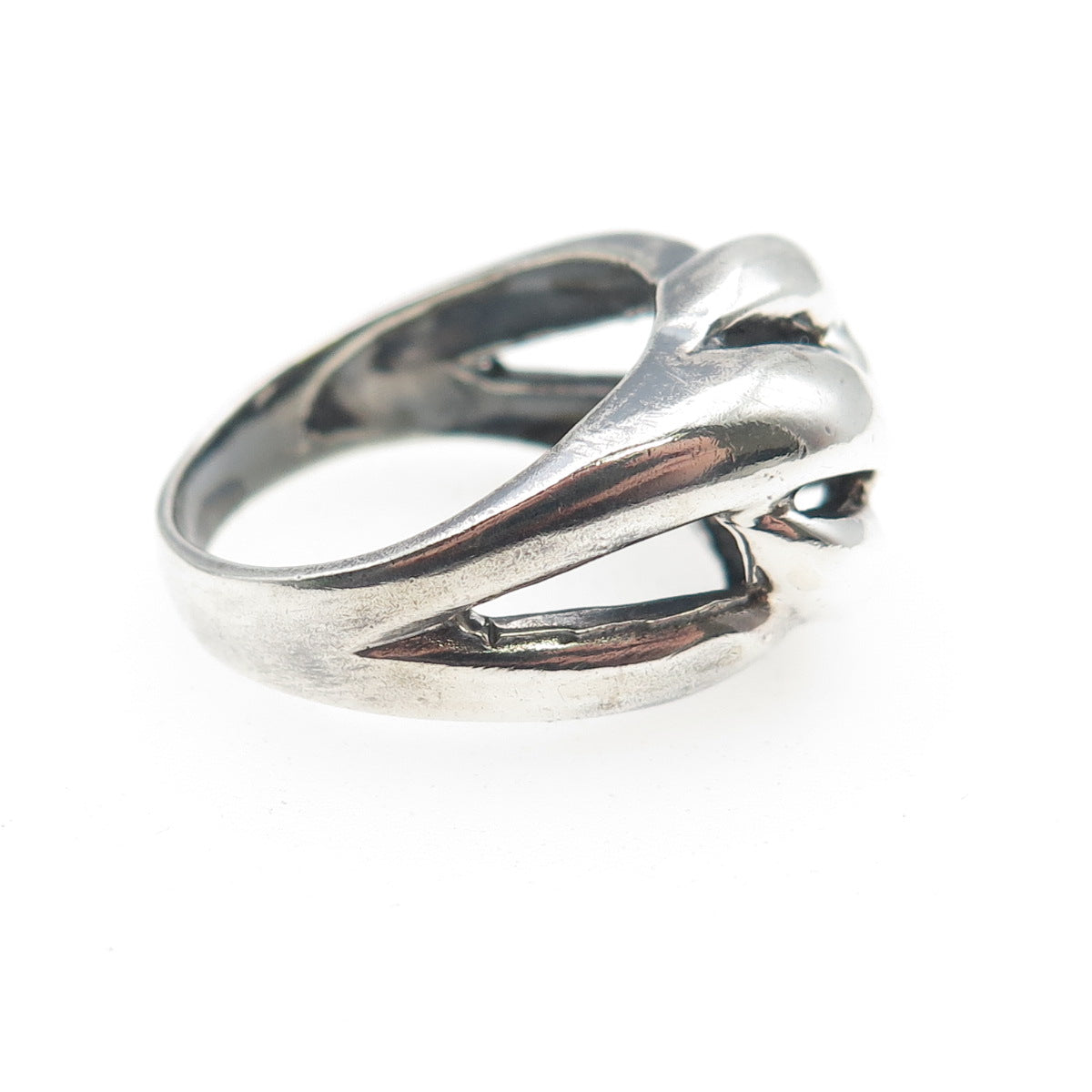 925 Sterling Silver Vintage Modernist Interlocked Oxidized Ring Size 7.25