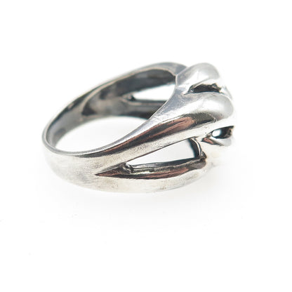 925 Sterling Silver Vintage Modernist Interlocked Oxidized Ring Size 7.25