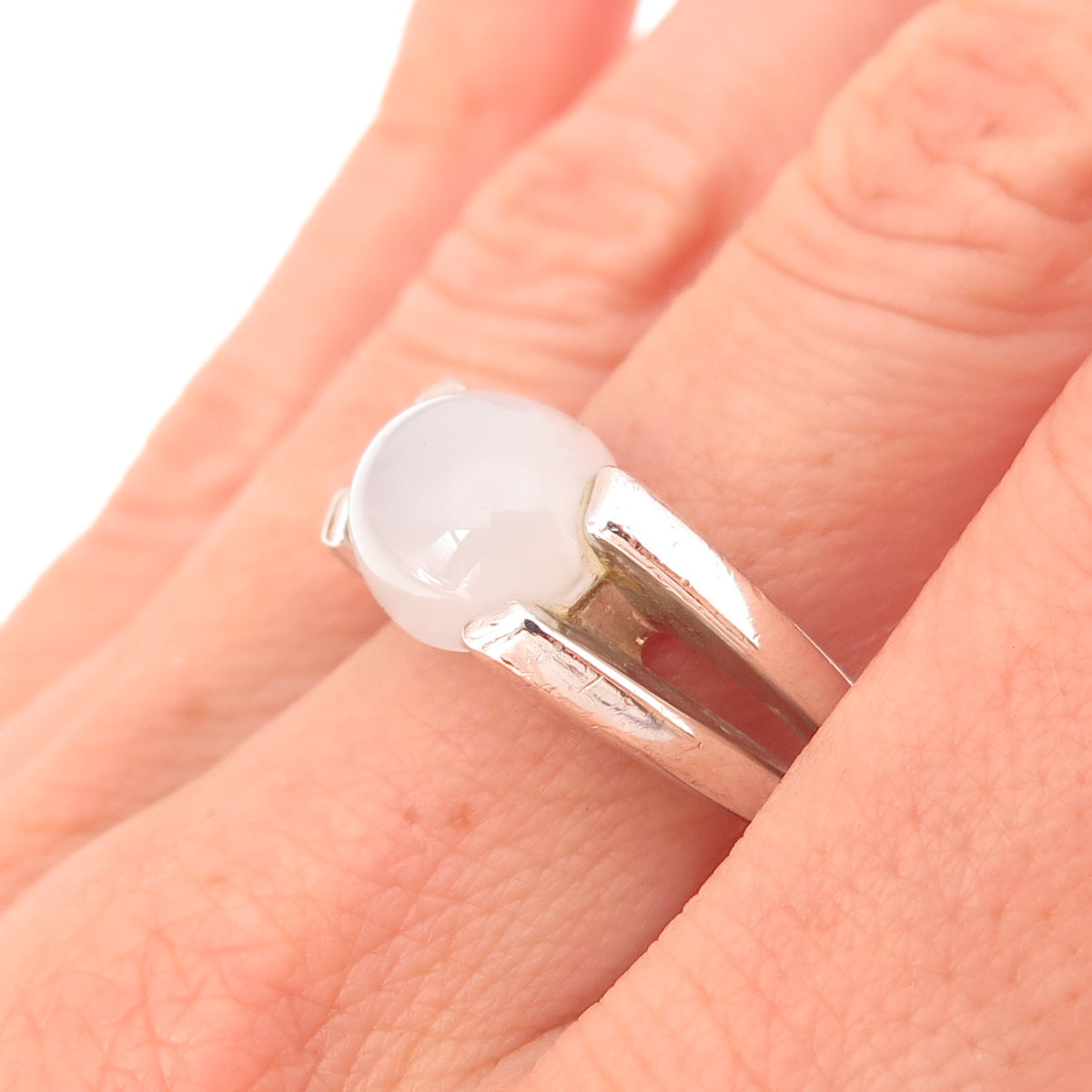 Chapal Zenray 925 Sterling Silver Vintage Real Chalcedony Modernist Ring Size 9