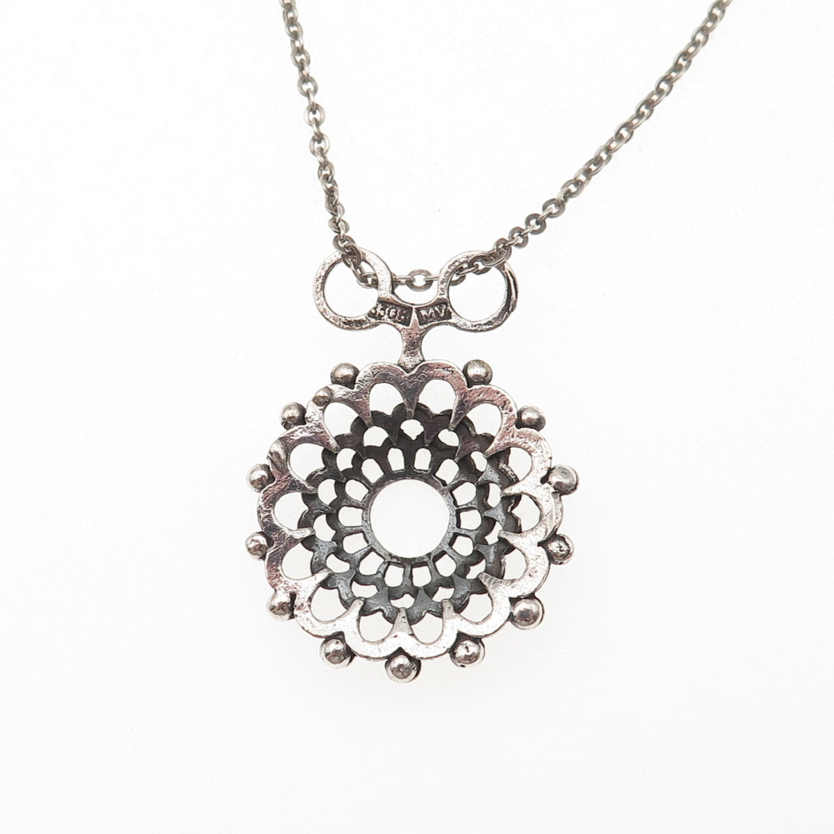 Martti Viikinniemi 830H Silver Vintage Finland Modernist Floral Necklace 16"