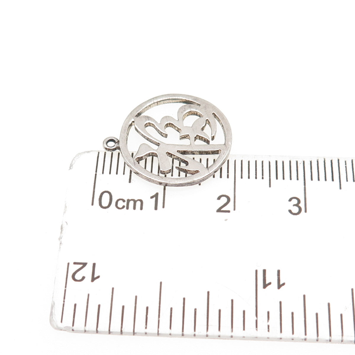 925 Sterling Silver Vintage Good Fortune Chinese Character Mini Charm Pendant