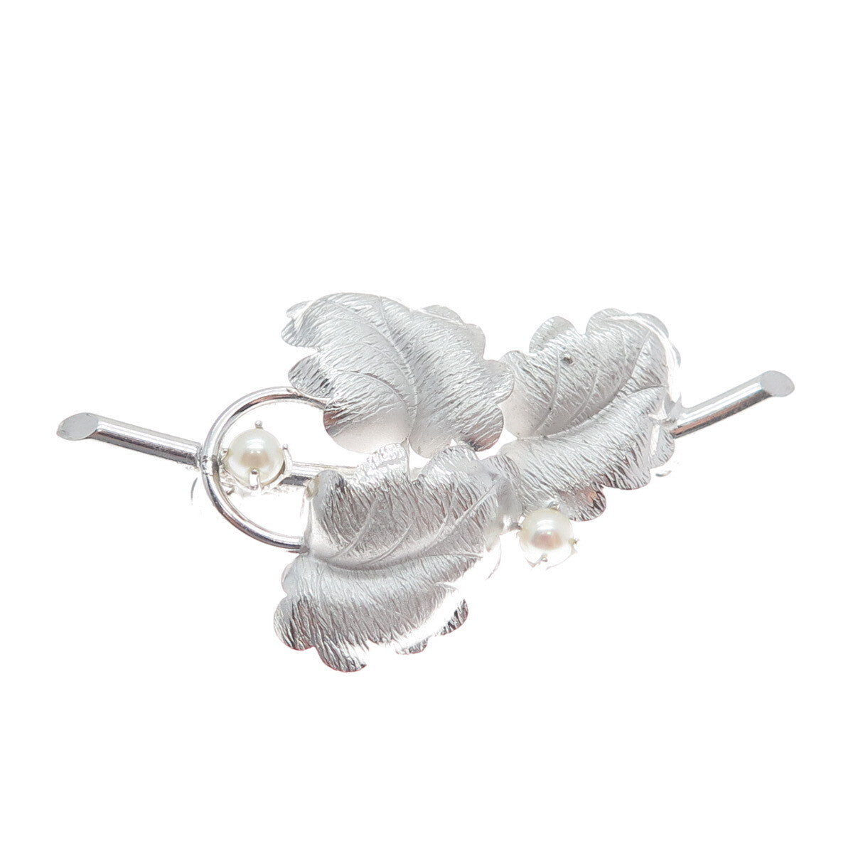 CARL ART 925 Sterling Silver Antique Art Deco Real Pearl Floral Leaf Pin Brooch
