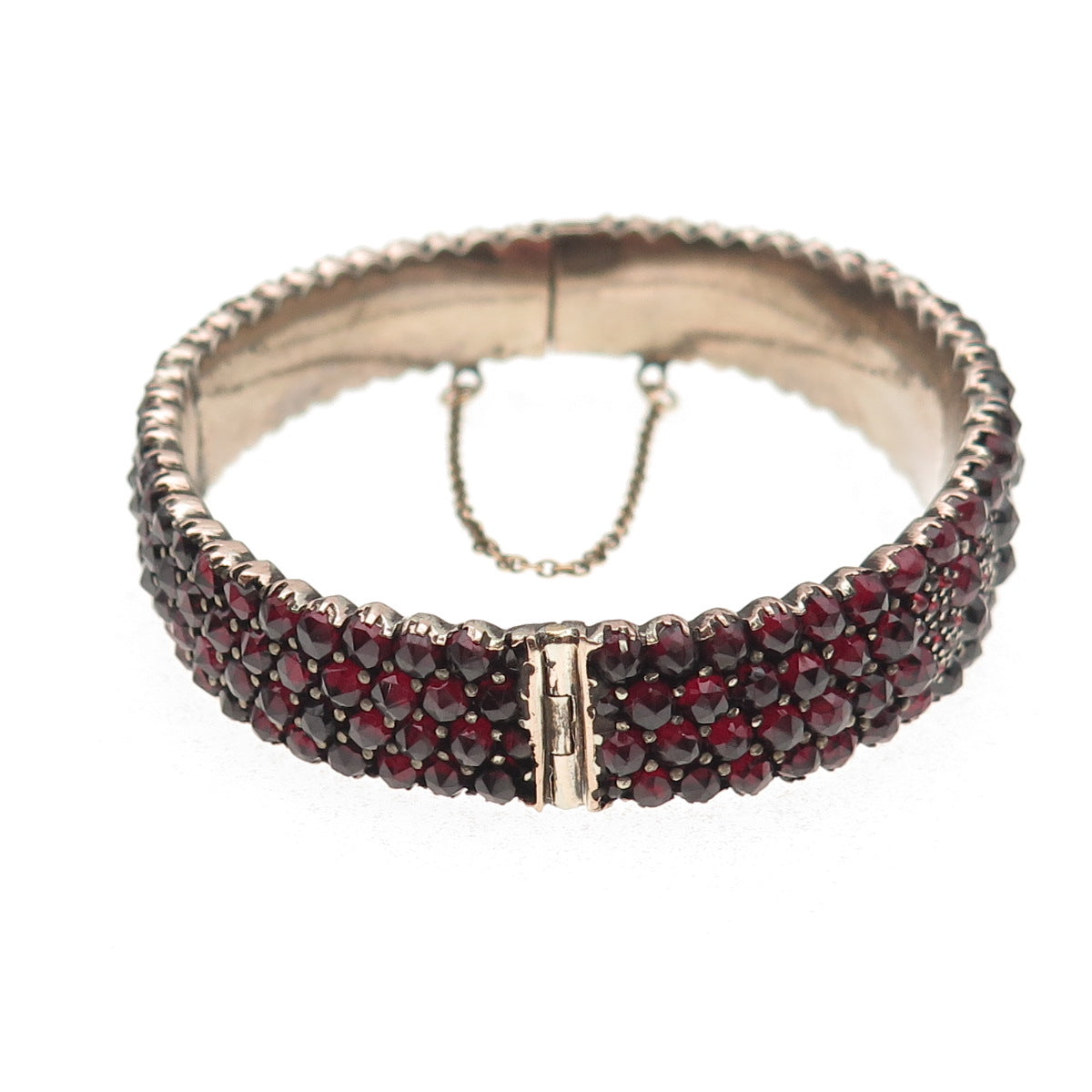 925 Sterling GF Antique Art Deco Bohemian Garnet Bracelet 7" (missing 1 stone)