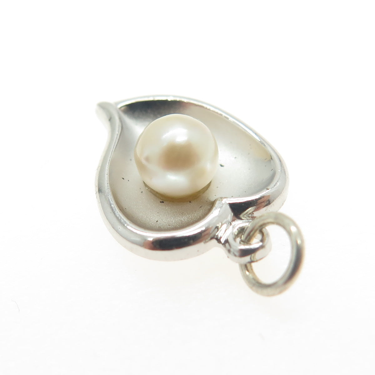 THEDA 925 Sterling Silver Vintage Real Pearl Modernist Heart Pendant