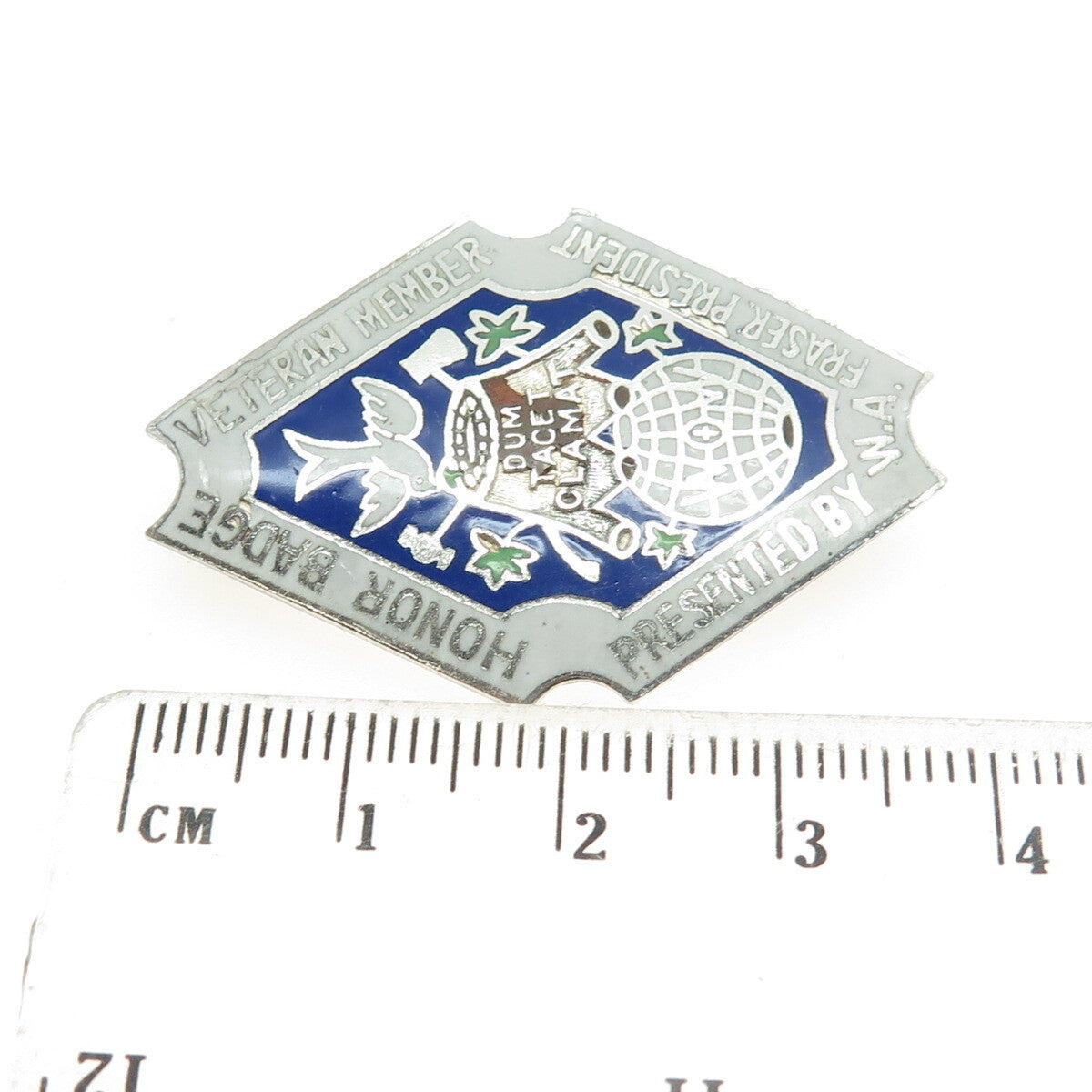 F.M. NOBLE 925 Sterling Silver Antique Honor Veteran Member W.A. Fraser Brooch