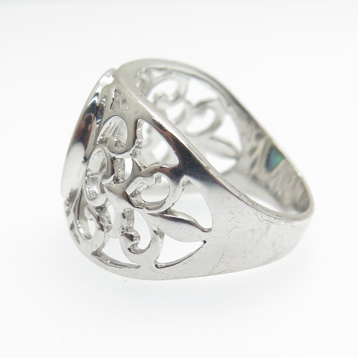 925 Sterling Silver Real Abalone Shell Ornate Ring Size 9.25