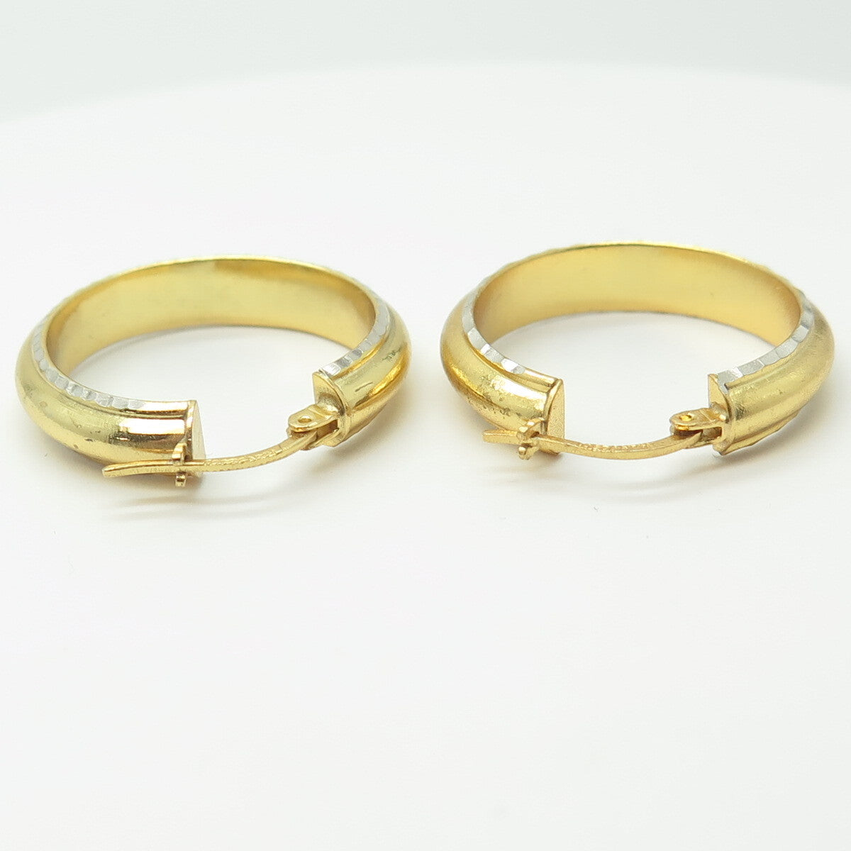 HAN 925 Sterling Silver Gold Plated Hammered Hoop Earrings