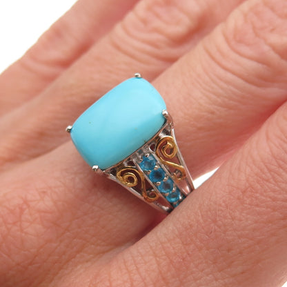 Chuck Clemency 925 Sterling Silver 2-Tone Real Turquoise Apatite Ring Size 8.25