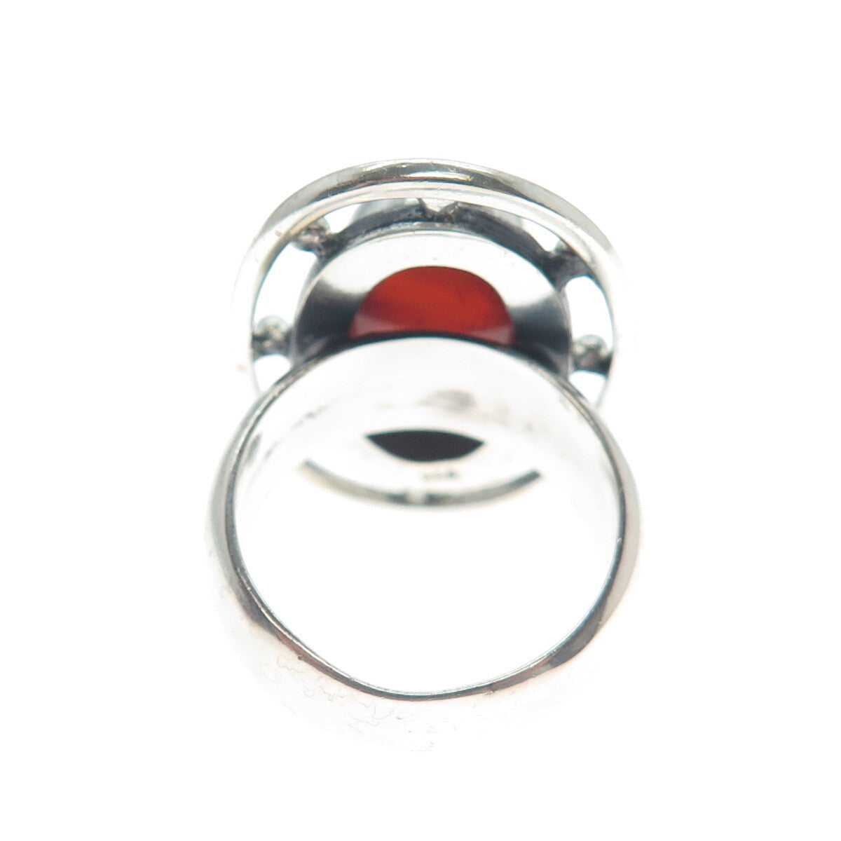 925 Sterling Silver Vintage Real Carnelian Modernist Oxidized Ring Size 8.75