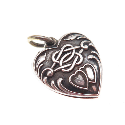 925 Sterling Silver Antique Art Deco Chatelaine Heart Knot Charm Pendant