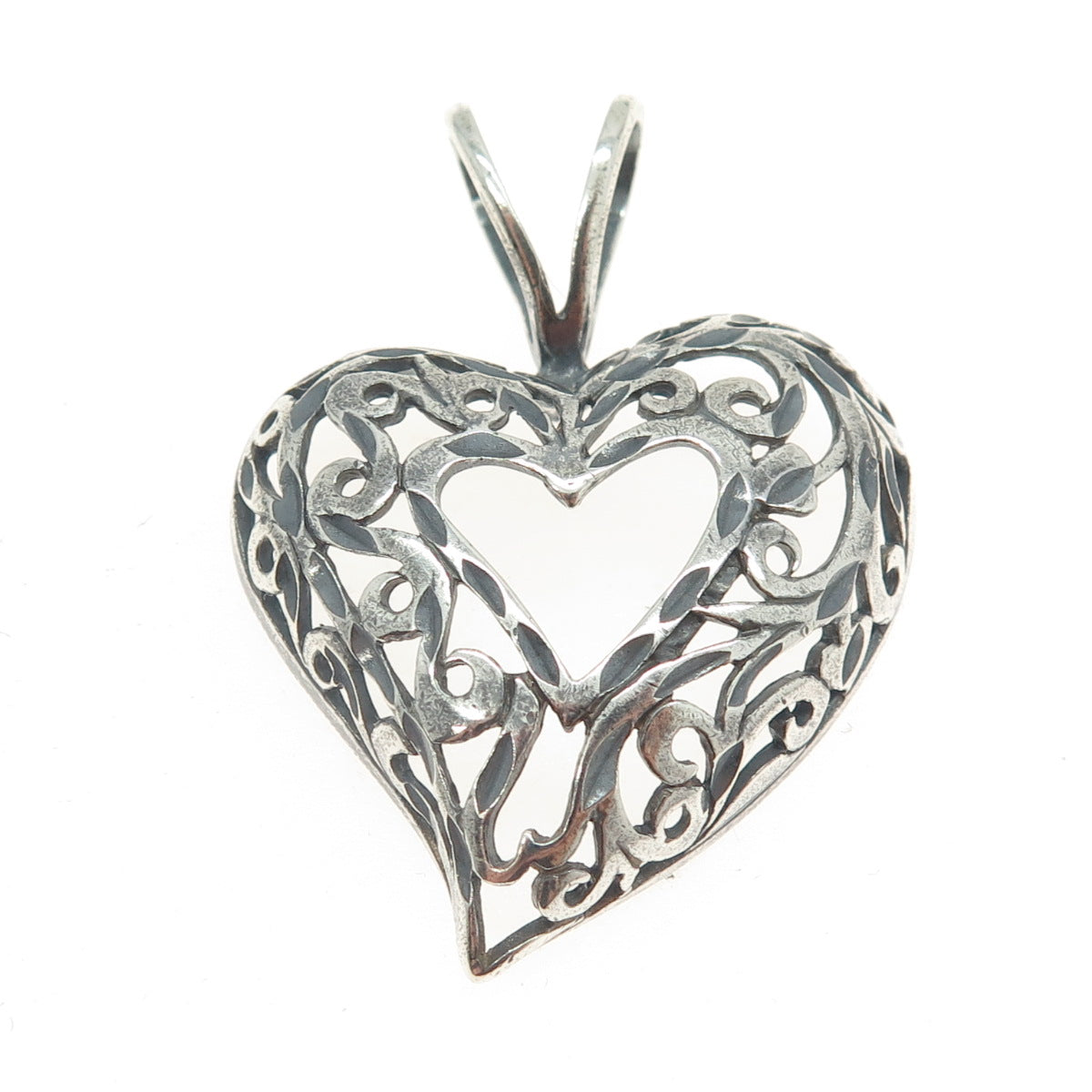 MORNING SUN 925 Sterling Silver Vintage Ornate Heart Pendant