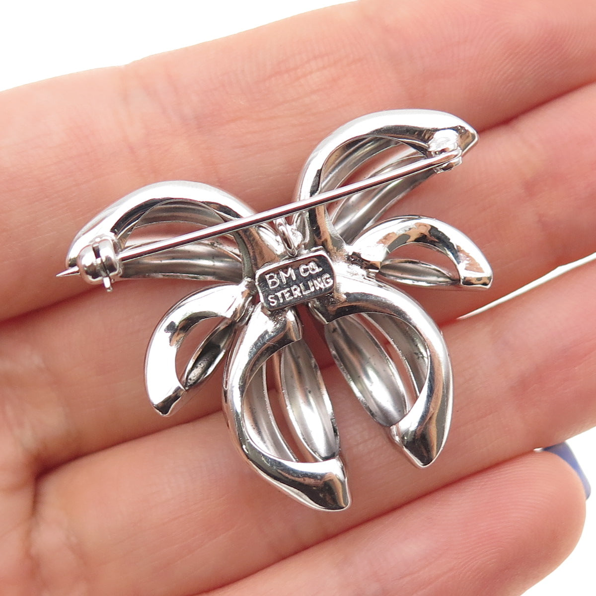 Breadner & Co. 925 Sterling Silver Vintage Modernist Flower Pin Brooch