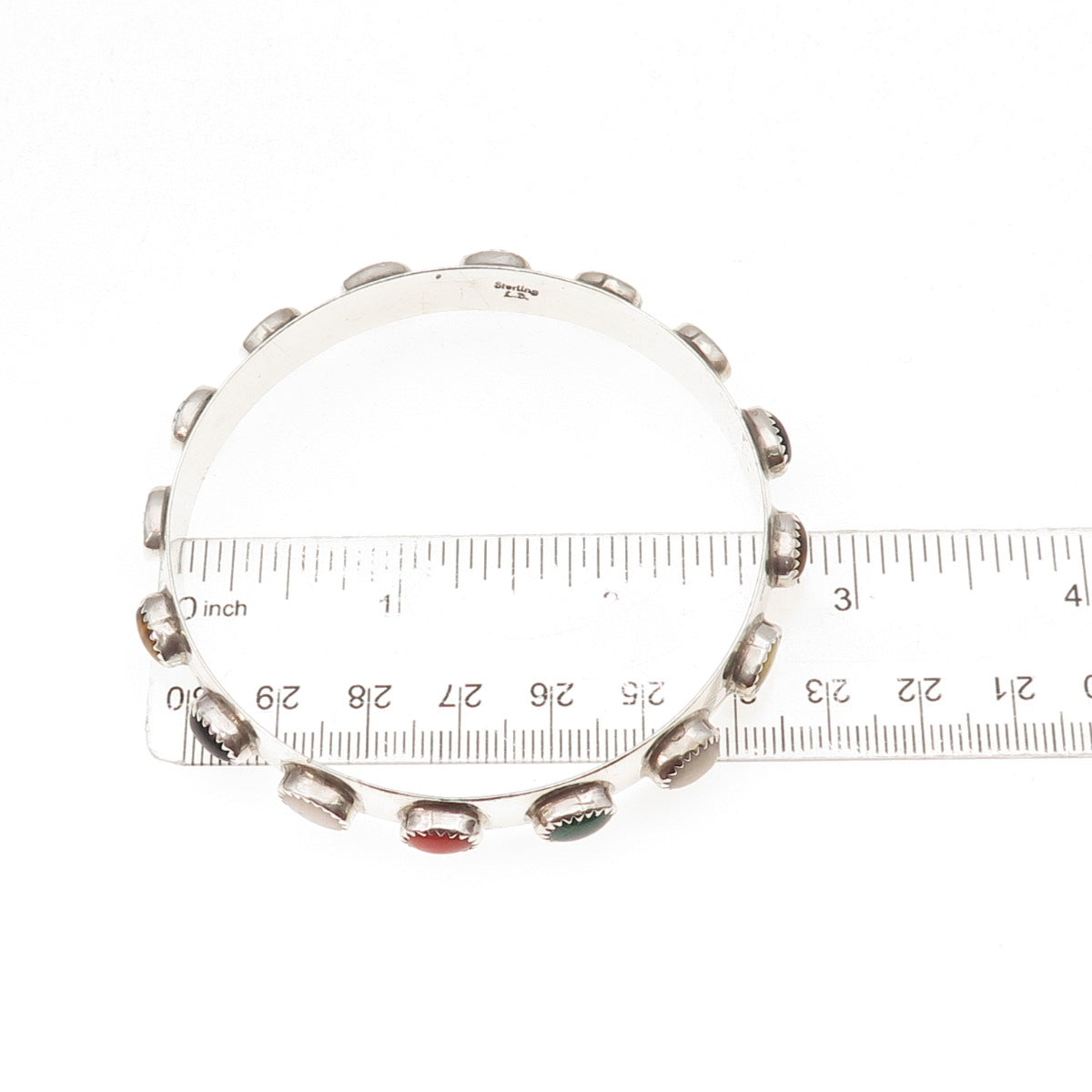 Lenora Begay Navajo Old Pawn 925 Sterling Vintage Multi-Gem Bangle Bracelet 8"
