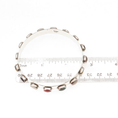 Lenora Begay Navajo Old Pawn 925 Sterling Vintage Multi-Gem Bangle Bracelet 8"
