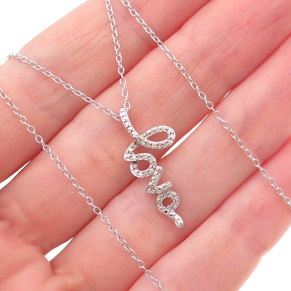 Sun 925 Sterling Silver Real Round-Cut Diamond Love Cable Chain Necklace 18"