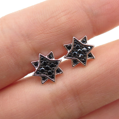 925 Sterling Silver Round-Cut Black C Z North Star Stud Earrings