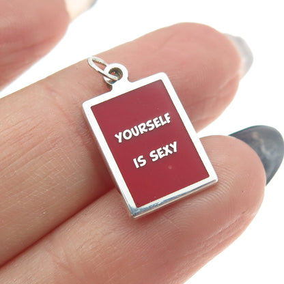 925 Sterling Silver Red Enamel "Yourself Is Sexy" Minimalist Charm Pendant