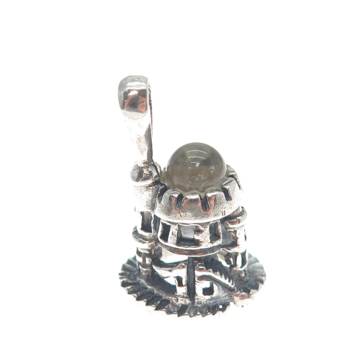 925 Sterling Silver Vintage Glass Tower of David Oxidized Mini 3D Charm Pendant