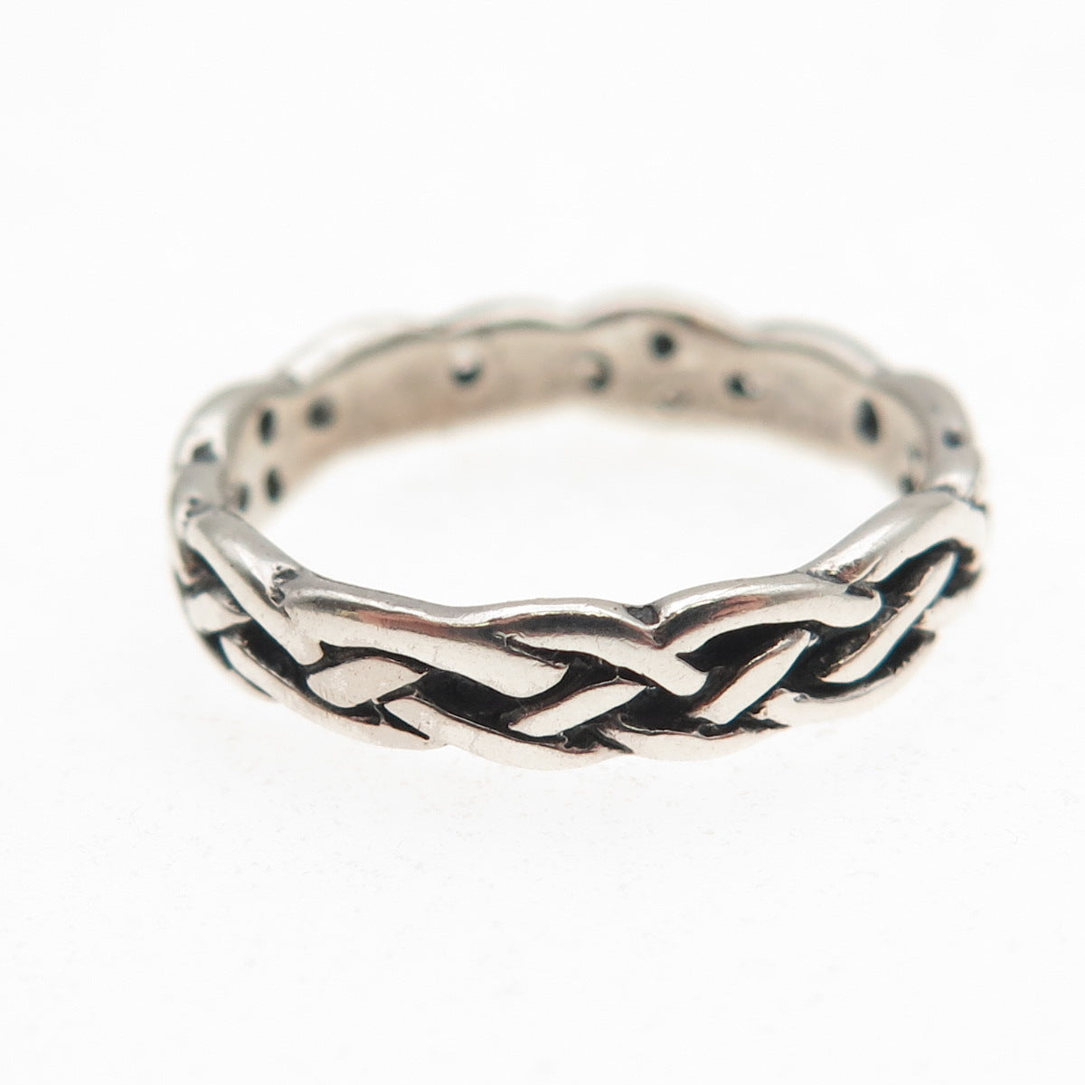 925 Sterling Silver Vintage Celtic Knot Braided Oxidized Band Ring Size 7.5