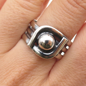 925 Sterling Silver Vintage Modernist Multi-Row Oxidized Ring Size 9.25