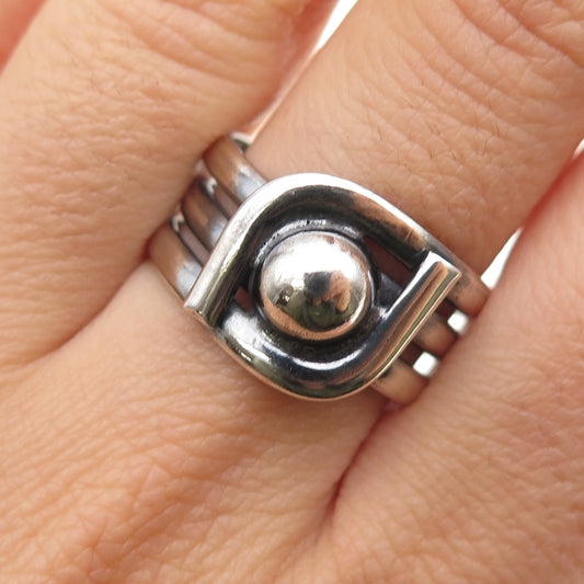 925 Sterling Silver Vintage Modernist Multi-Row Oxidized Ring Size 9.25